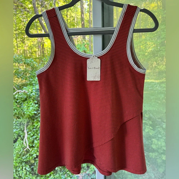 Hem & Thread S Anthropology Tank with crossed layered at hem, brick color NWT. - Picture 1 of 8